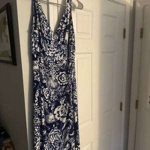 Elegant Blue and White Floral Dress